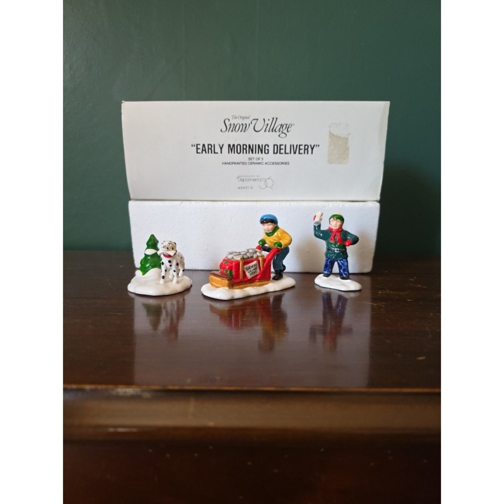 Dept 56 Snow Village Early Morning Delivery Set of 3 Ceramic Figurines 5431-3 - Picture 2 of 14
